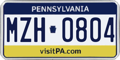 PA license plate MZH0804