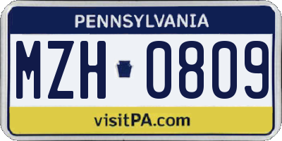 PA license plate MZH0809