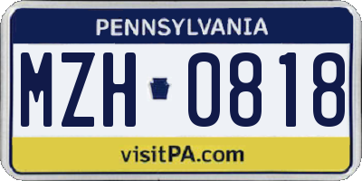 PA license plate MZH0818
