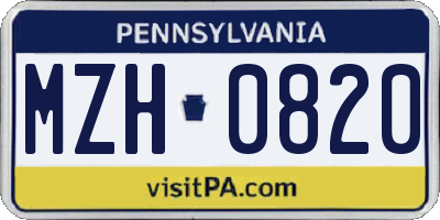 PA license plate MZH0820