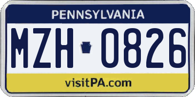 PA license plate MZH0826