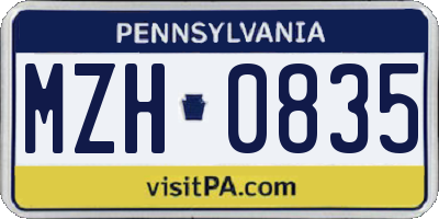 PA license plate MZH0835
