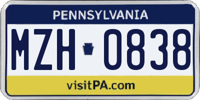 PA license plate MZH0838