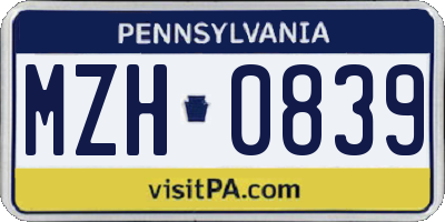 PA license plate MZH0839