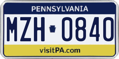 PA license plate MZH0840
