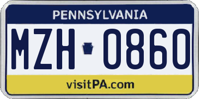 PA license plate MZH0860