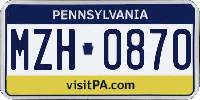 PA license plate MZH0870