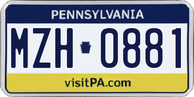 PA license plate MZH0881