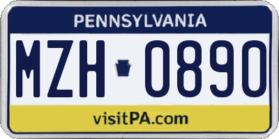 PA license plate MZH0890