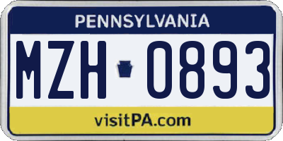 PA license plate MZH0893