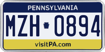 PA license plate MZH0894