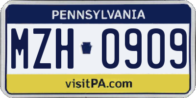 PA license plate MZH0909