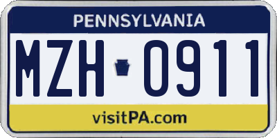 PA license plate MZH0911