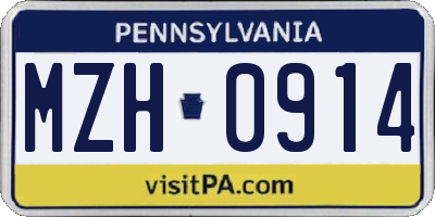 PA license plate MZH0914