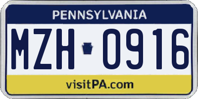 PA license plate MZH0916