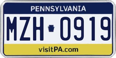 PA license plate MZH0919