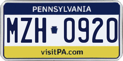 PA license plate MZH0920