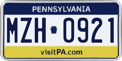 PA license plate MZH0921