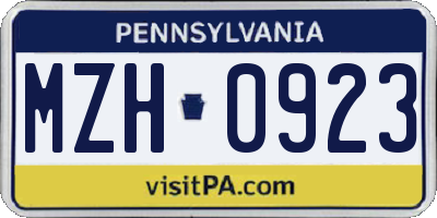 PA license plate MZH0923