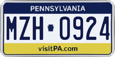PA license plate MZH0924