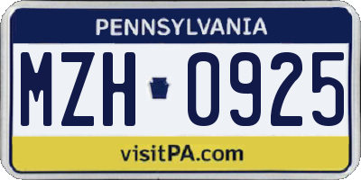 PA license plate MZH0925