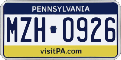 PA license plate MZH0926