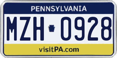 PA license plate MZH0928