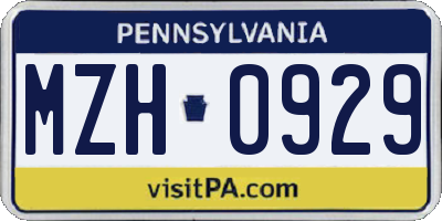 PA license plate MZH0929