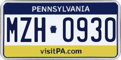 PA license plate MZH0930