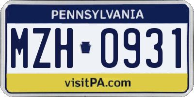 PA license plate MZH0931