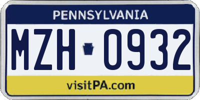 PA license plate MZH0932