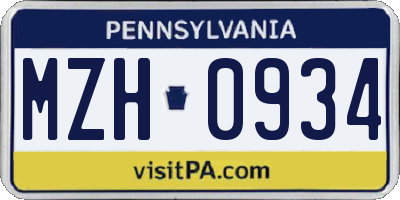 PA license plate MZH0934