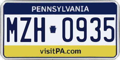 PA license plate MZH0935