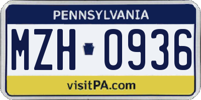 PA license plate MZH0936