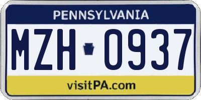 PA license plate MZH0937