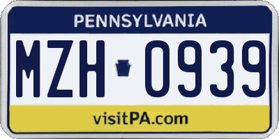 PA license plate MZH0939