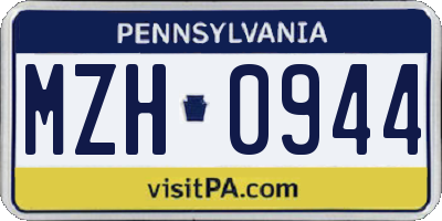 PA license plate MZH0944