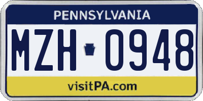 PA license plate MZH0948