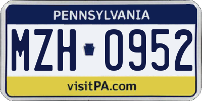 PA license plate MZH0952