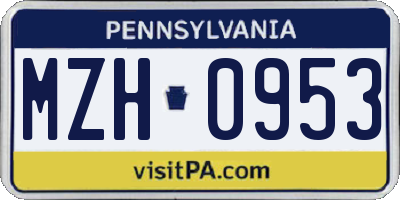 PA license plate MZH0953