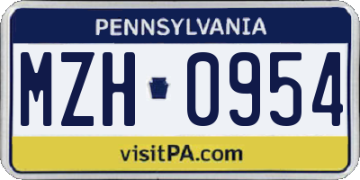 PA license plate MZH0954