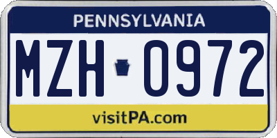PA license plate MZH0972