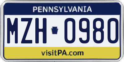 PA license plate MZH0980