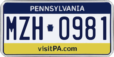 PA license plate MZH0981