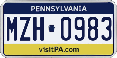 PA license plate MZH0983