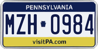 PA license plate MZH0984
