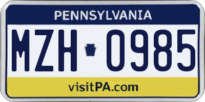 PA license plate MZH0985