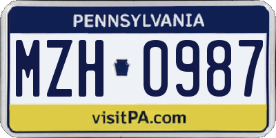 PA license plate MZH0987