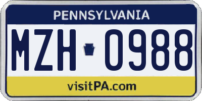 PA license plate MZH0988