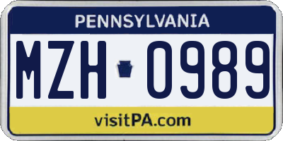 PA license plate MZH0989